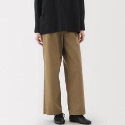 Pantalon chino long à pinces en coton coupe large pour femme
