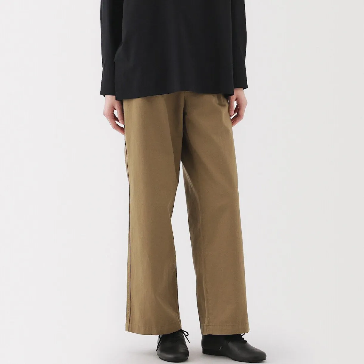 Pantalon chino long à pinces en coton coupe large pour femme