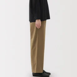 Pantalon chino long à pinces en coton coupe large pour femme