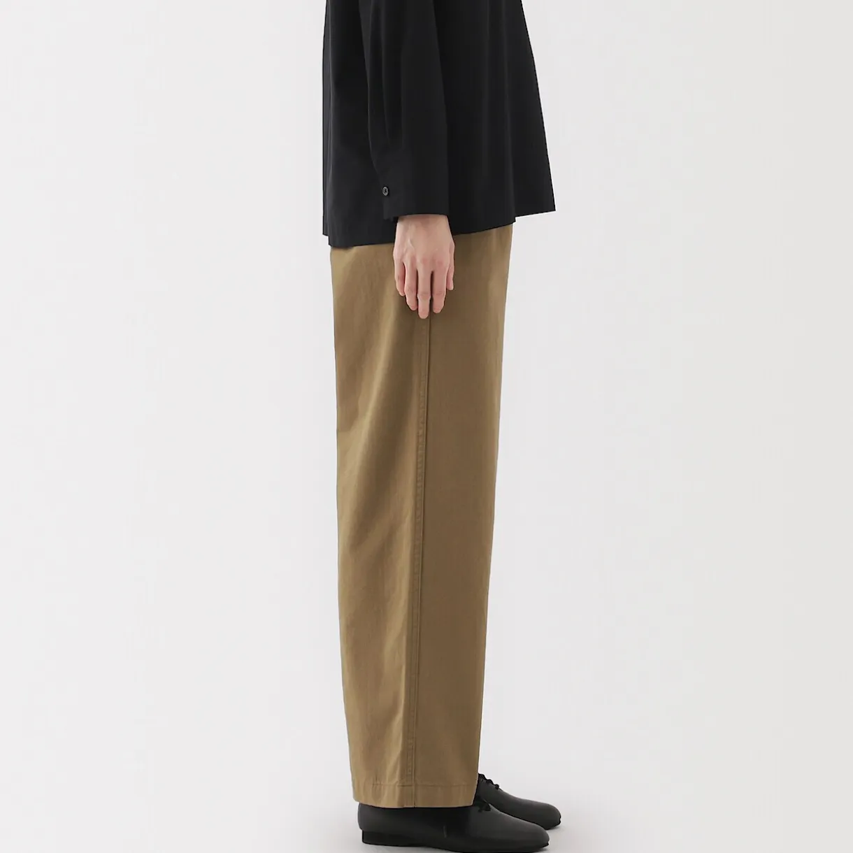Pantalon chino long à pinces en coton coupe large pour femme
