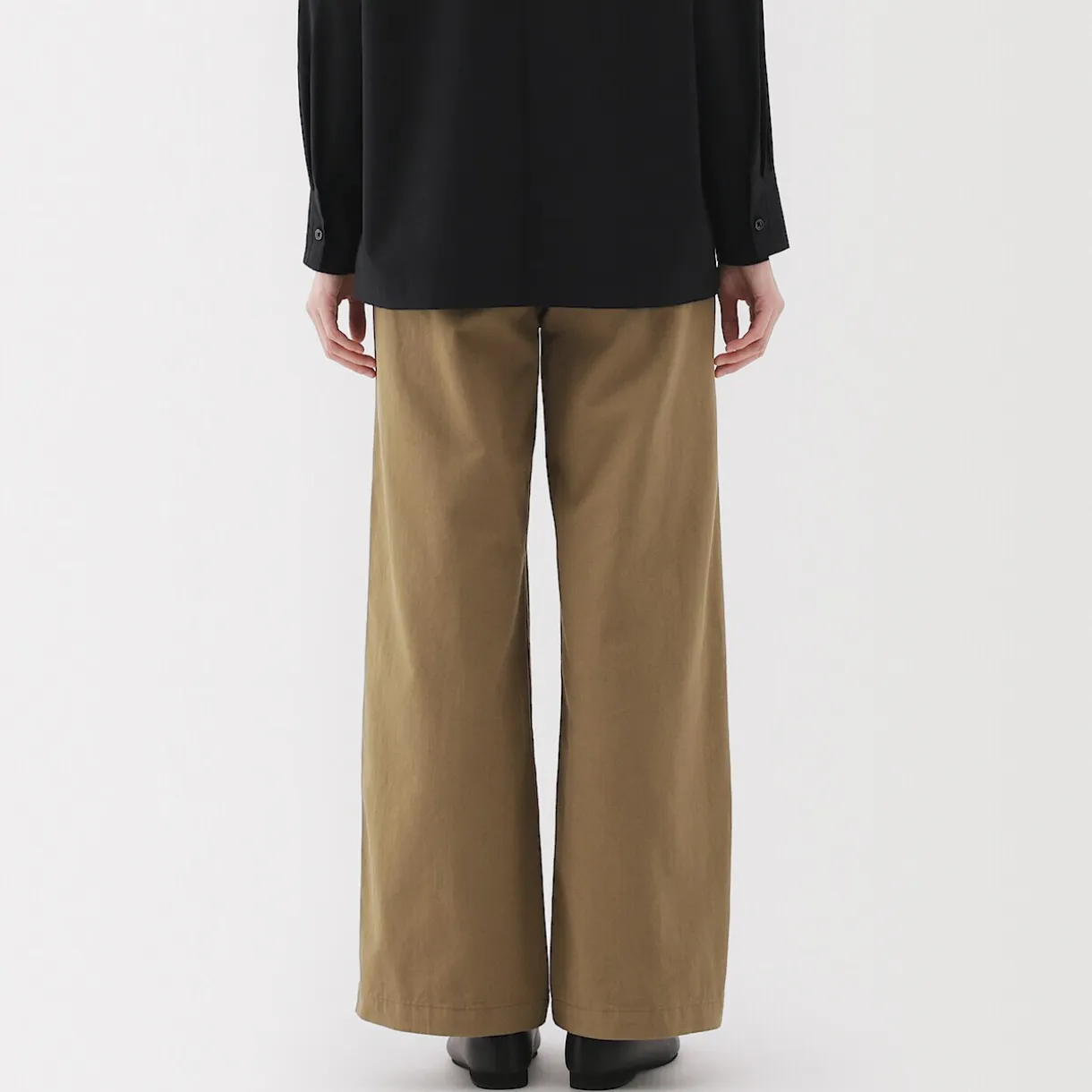 Pantalon chino long à pinces en coton coupe large pour femme