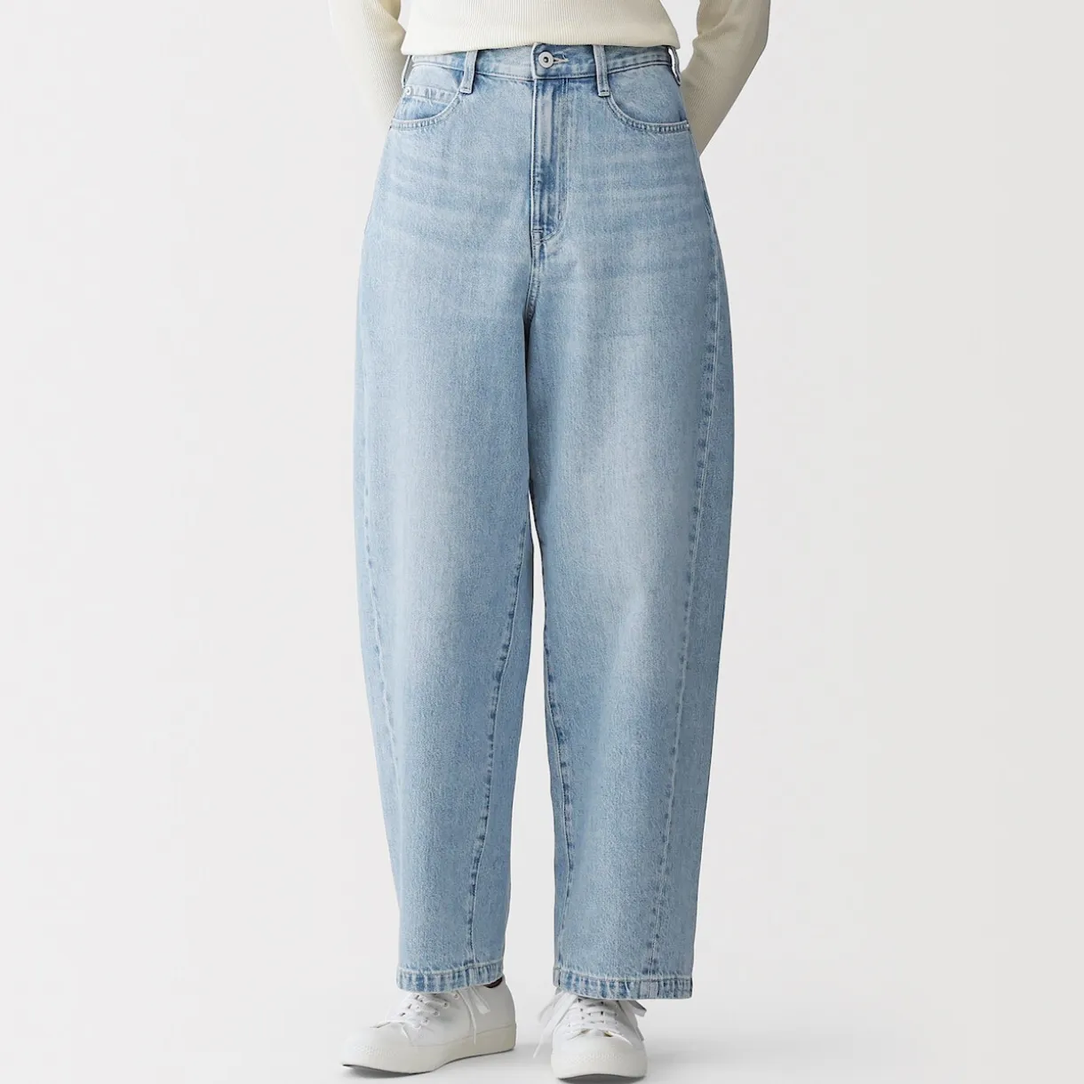 Pantalon coupe cocon en denim et kapok mélangé pour femme