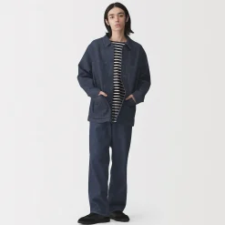 Pantalon coupe large en denim et kapok mélangé pour homme