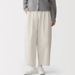 Pantalon fuselé à jambes larges en sergé de coton mélangé pour femme