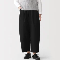 Pantalon fuselé à jambes larges en sergé de coton mélangé pour femme