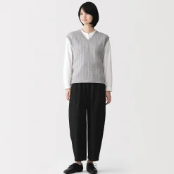 Pantalon fuselé à jambes larges en sergé de coton mélangé pour femme