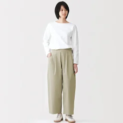Pantalon fuselé à jambes larges en sergé de coton mélangé pour femme