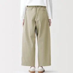 Pantalon fuselé à jambes larges en sergé de coton mélangé pour femme