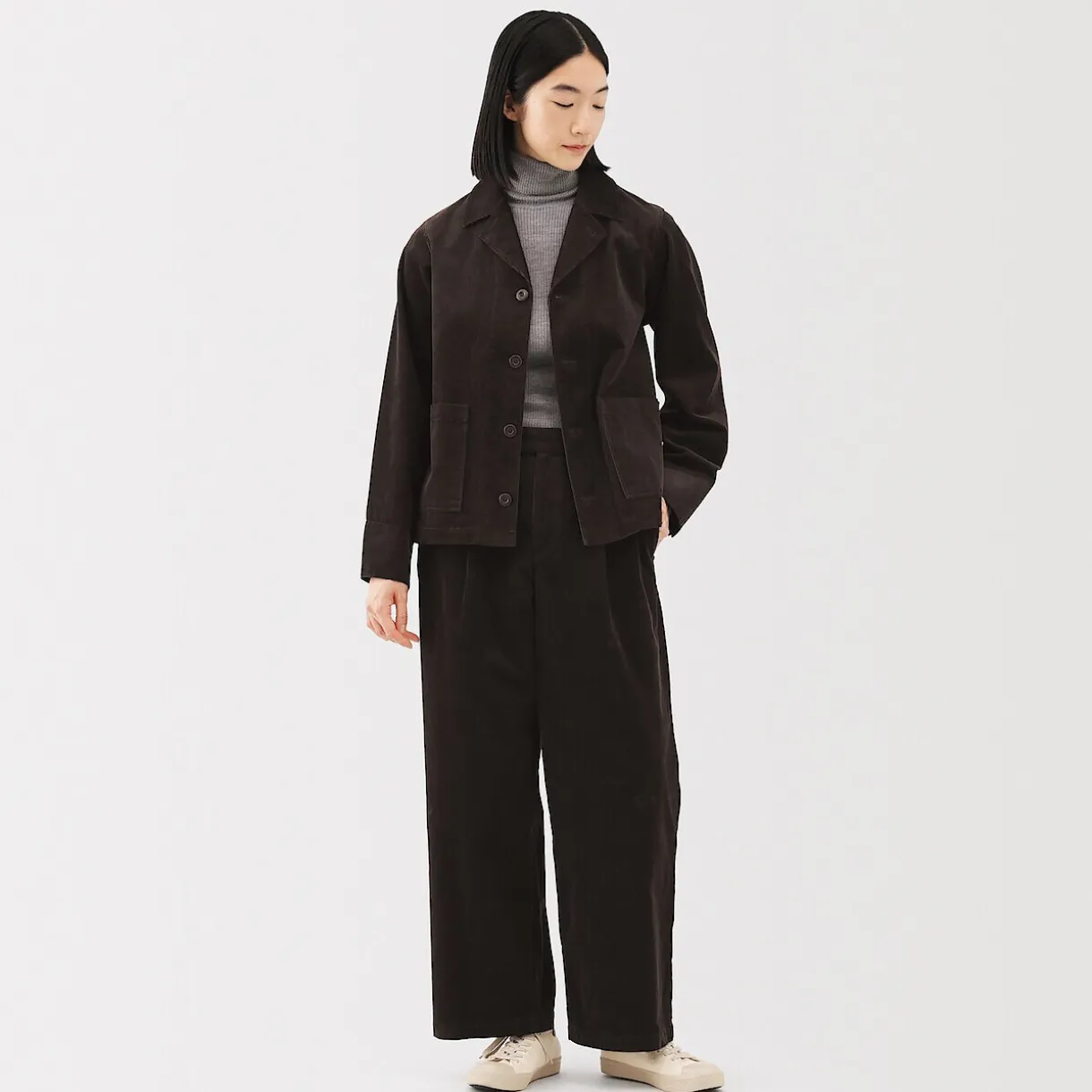 Pantalon large à plis en velours côtelé mélangé kapok pour femme