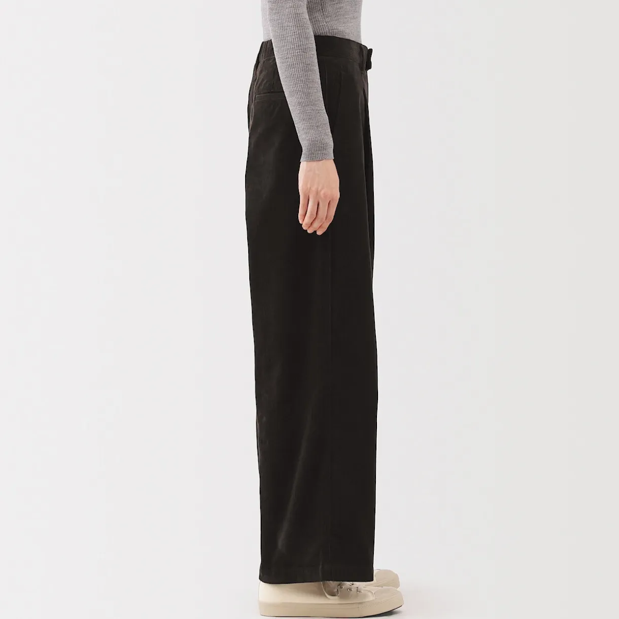 Pantalon large à plis en velours côtelé mélangé kapok pour femme