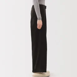 Pantalon large à plis en velours côtelé mélangé kapok pour femme