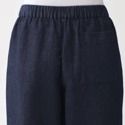 Pantalon large en mélange lin-denim pour femme