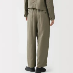 Pantalon large plissé en lin et lyocell pour femme