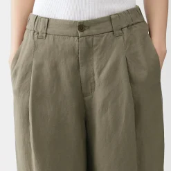 Pantalon large plissé en lin et lyocell pour femme