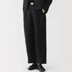 Pantalon large plissé en lin et lyocell pour femme