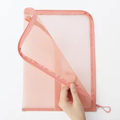 Porte-documents en nylon maillé avec fermeture éclair - A4, Rose
