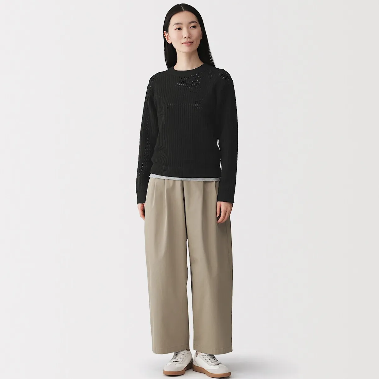 Pull à col ras du cou en tricot de coton mélangé pour femme