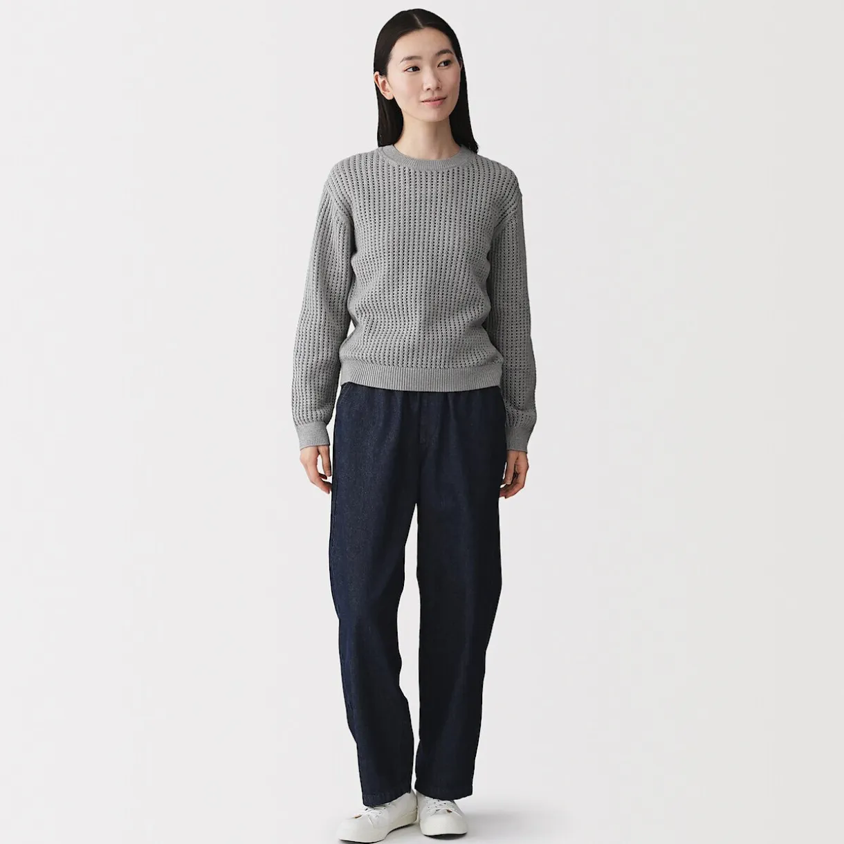 Pull à col ras du cou en tricot de coton mélangé pour femme