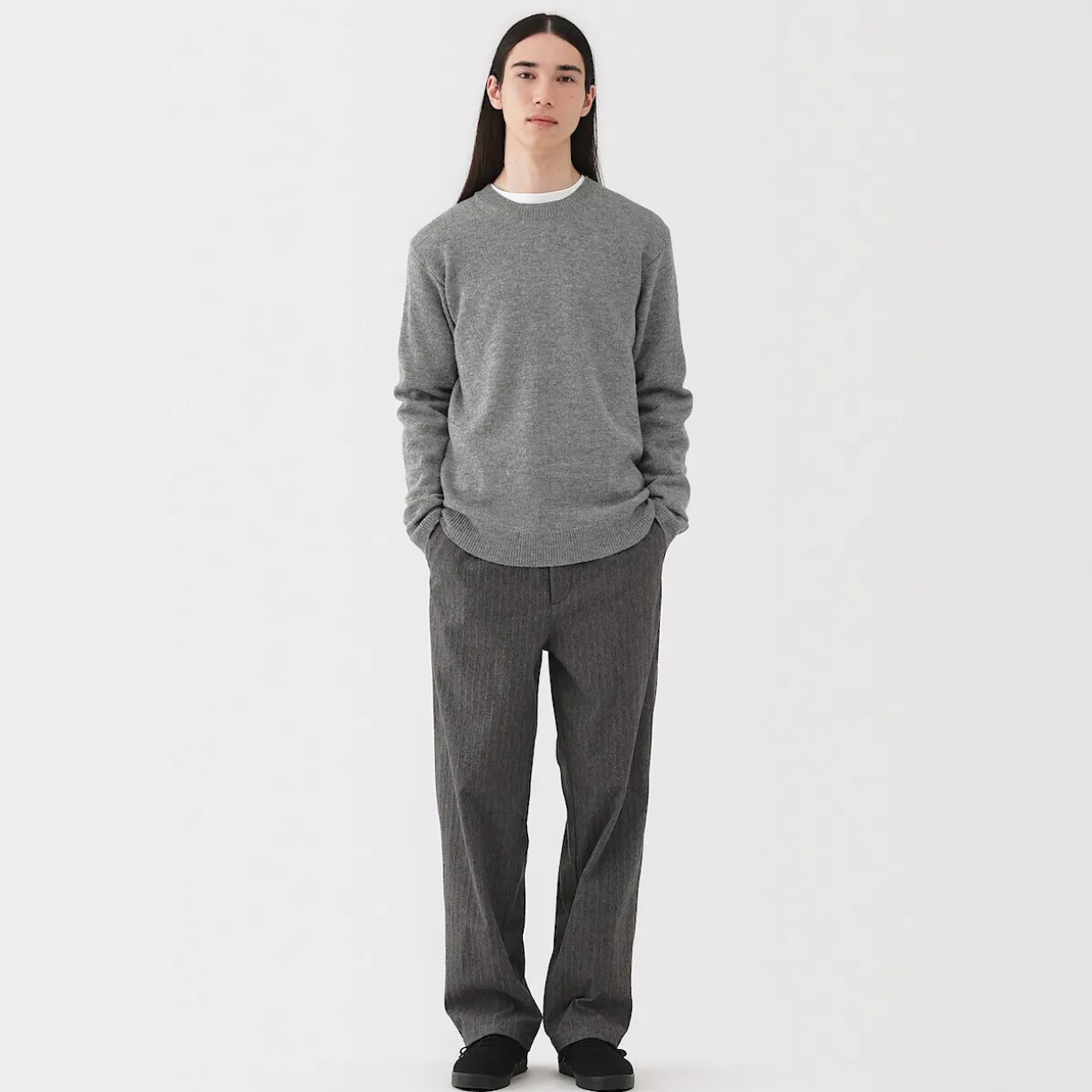 Pull à col rond en laine tricot moyen pour homme