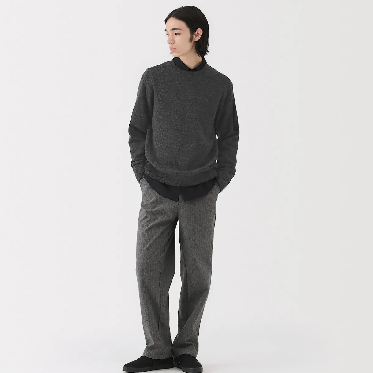 Pull à col rond en laine tricot moyen pour homme