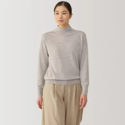 Pull col montant en laine à fine maille femme