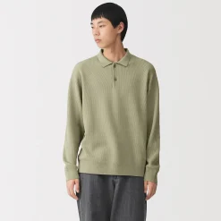 Pull polo côtelé en mélange de coton pour homme
