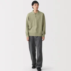 Pull polo côtelé en mélange de coton pour homme