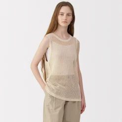 Pull sans manche en tricot de washi et coton pour femme
