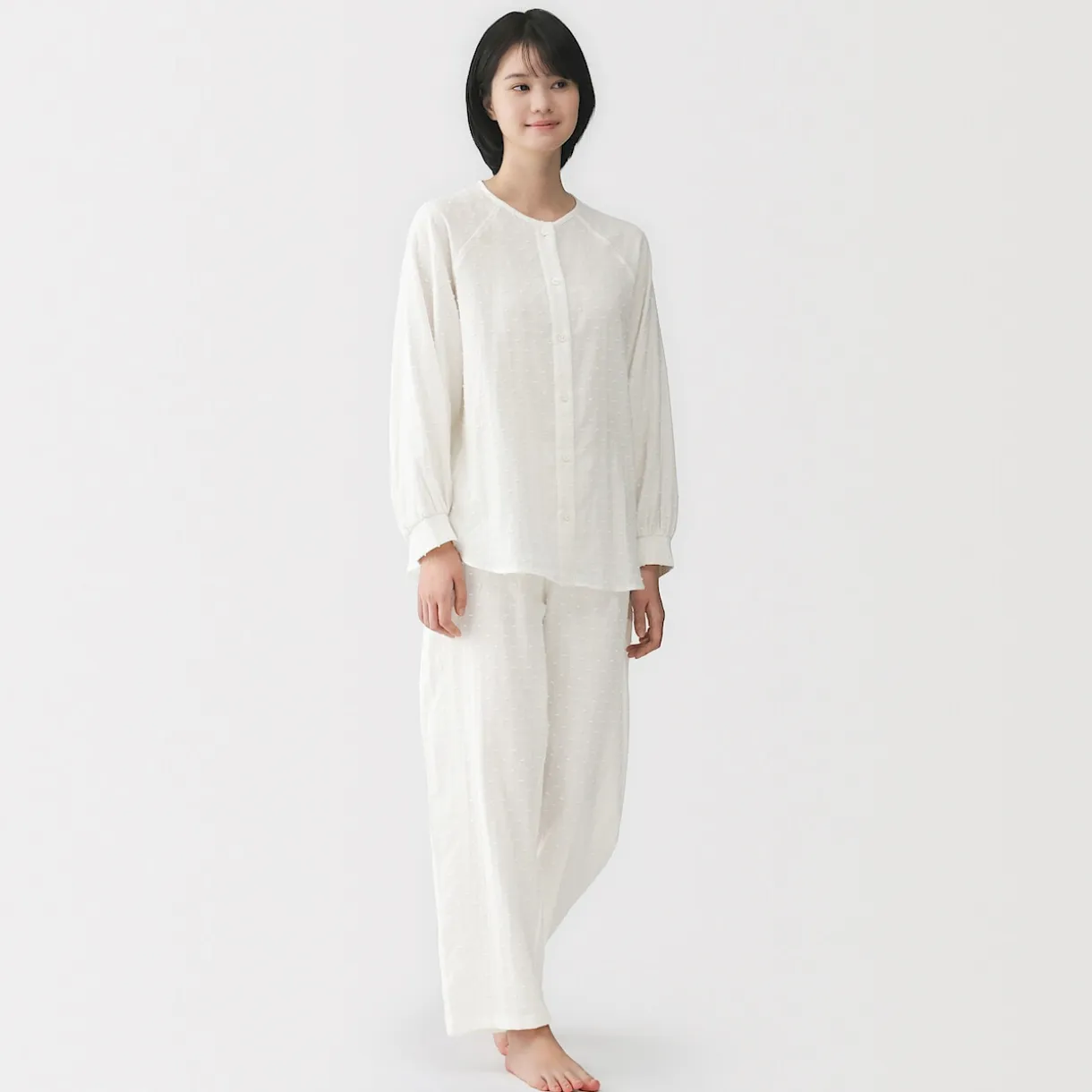 Pyjama en double gaze à pois dobby pour femme