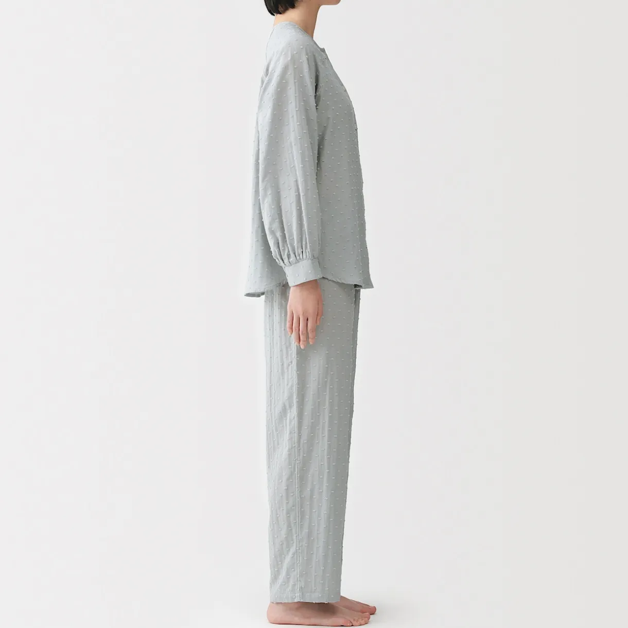 Pyjama en double gaze à pois dobby pour femme