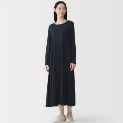 Robe à coupe trapèze et à manches longues en jersey de mélange Lyocell pour femme