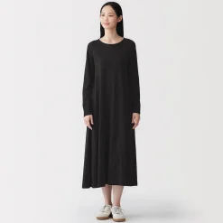 Robe à coupe trapèze et à manches longues en jersey de mélange Lyocell pour femme