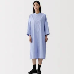 Robe chemise à col montant en popeline de coton biologique pour femme