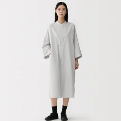 Robe chemise à col montant en popeline de coton biologique pour femme