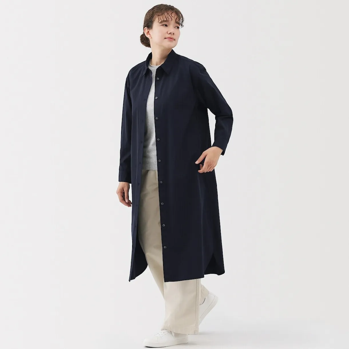Robe chemise en coton large délavé pour femme