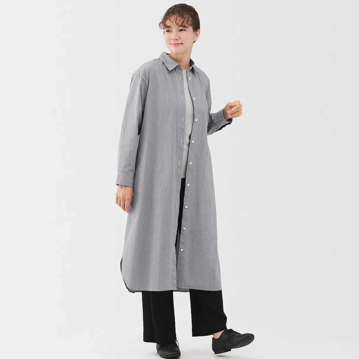 Robe chemise en coton large délavé pour femme