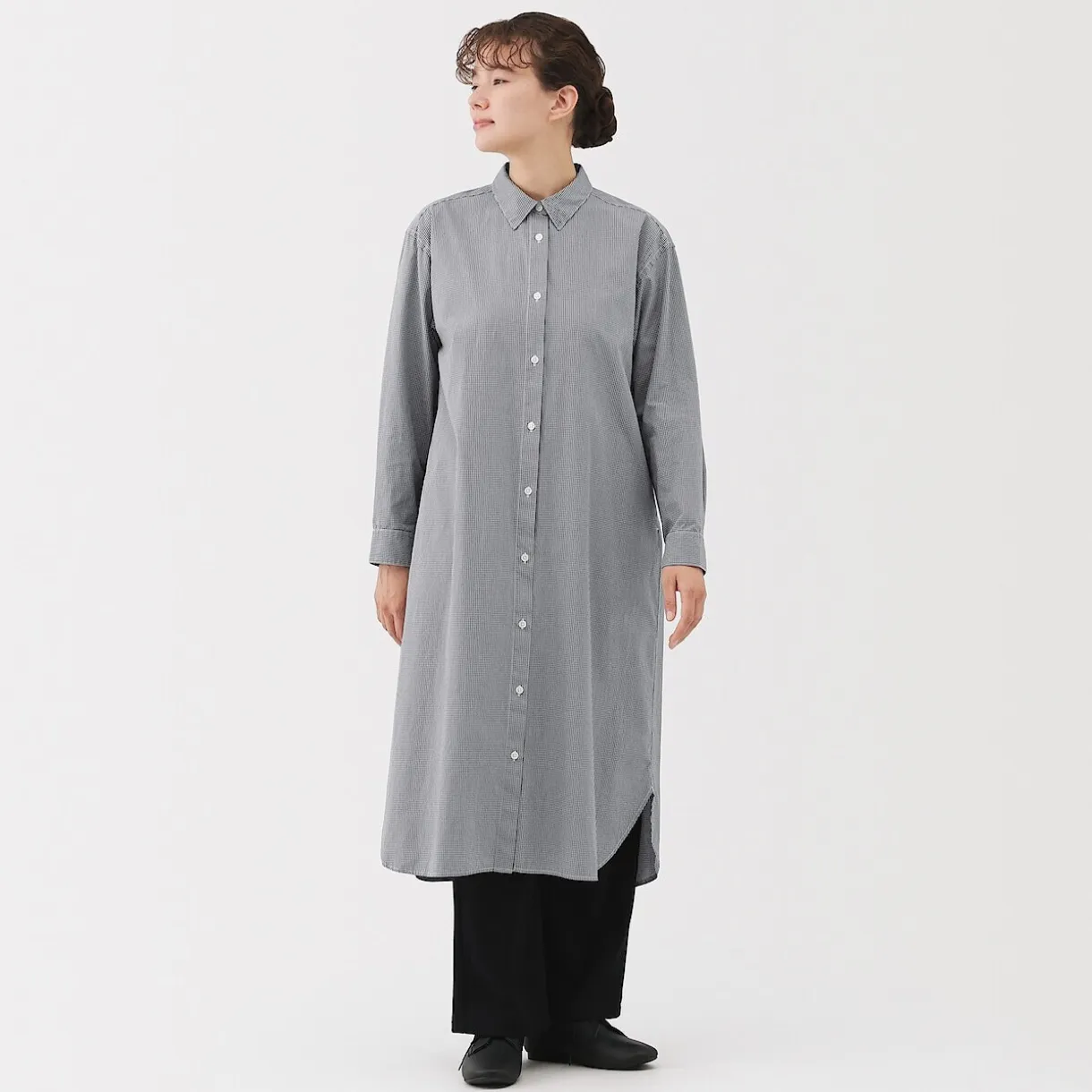 Robe chemise en coton large délavé pour femme