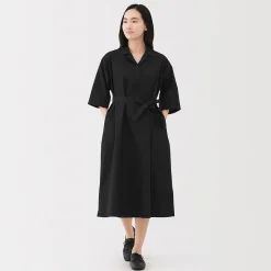 Robe chemise large à manches 3/4 et en coton Quick Dry pour femme