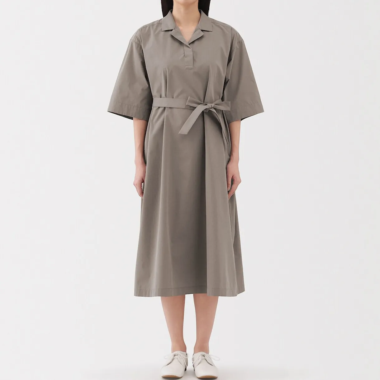 Robe chemise large à manches 3/4 et en coton Quick Dry pour femme