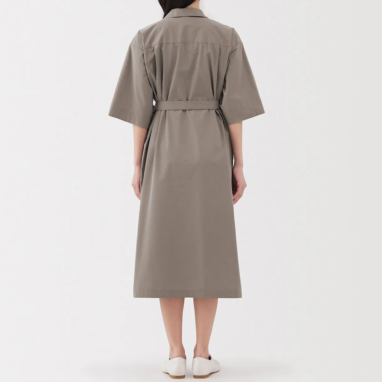 Robe chemise large à manches 3/4 et en coton Quick Dry pour femme