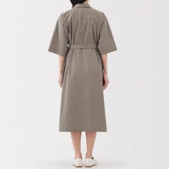 Robe chemise large à manches 3/4 et en coton Quick Dry pour femme