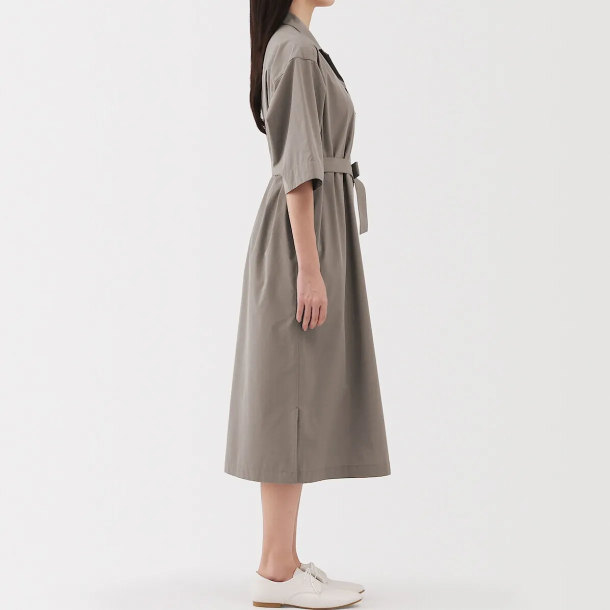 Robe chemise large à manches 3/4 et en coton Quick Dry pour femme