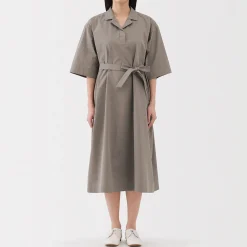 Robe chemise large à manches 3/4 et en coton Quick Dry pour femme
