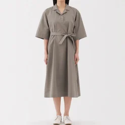 Robe chemise large à manches 3/4 et en coton Quick Dry pour femme