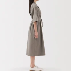 Robe chemise large à manches 3/4 et en coton Quick Dry pour femme