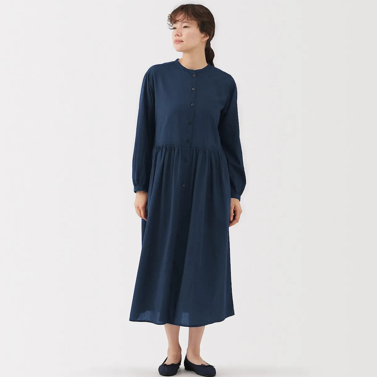 Robe chemise midi en voile de coton pour femme