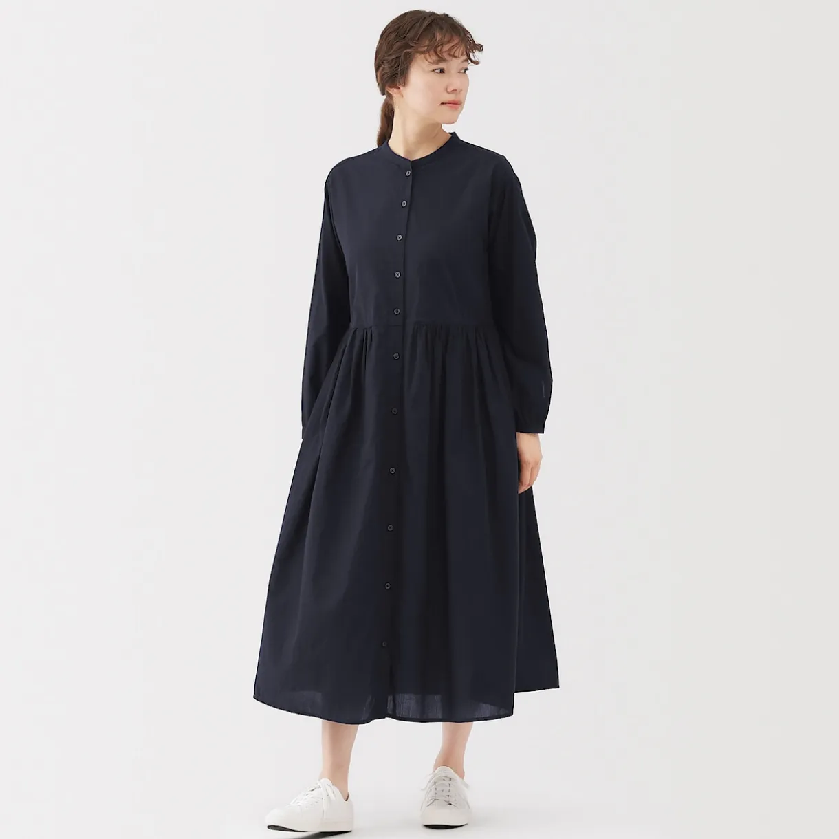 Robe chemise midi en voile de coton pour femme