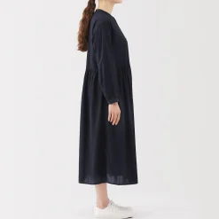 Robe chemise midi en voile de coton pour femme