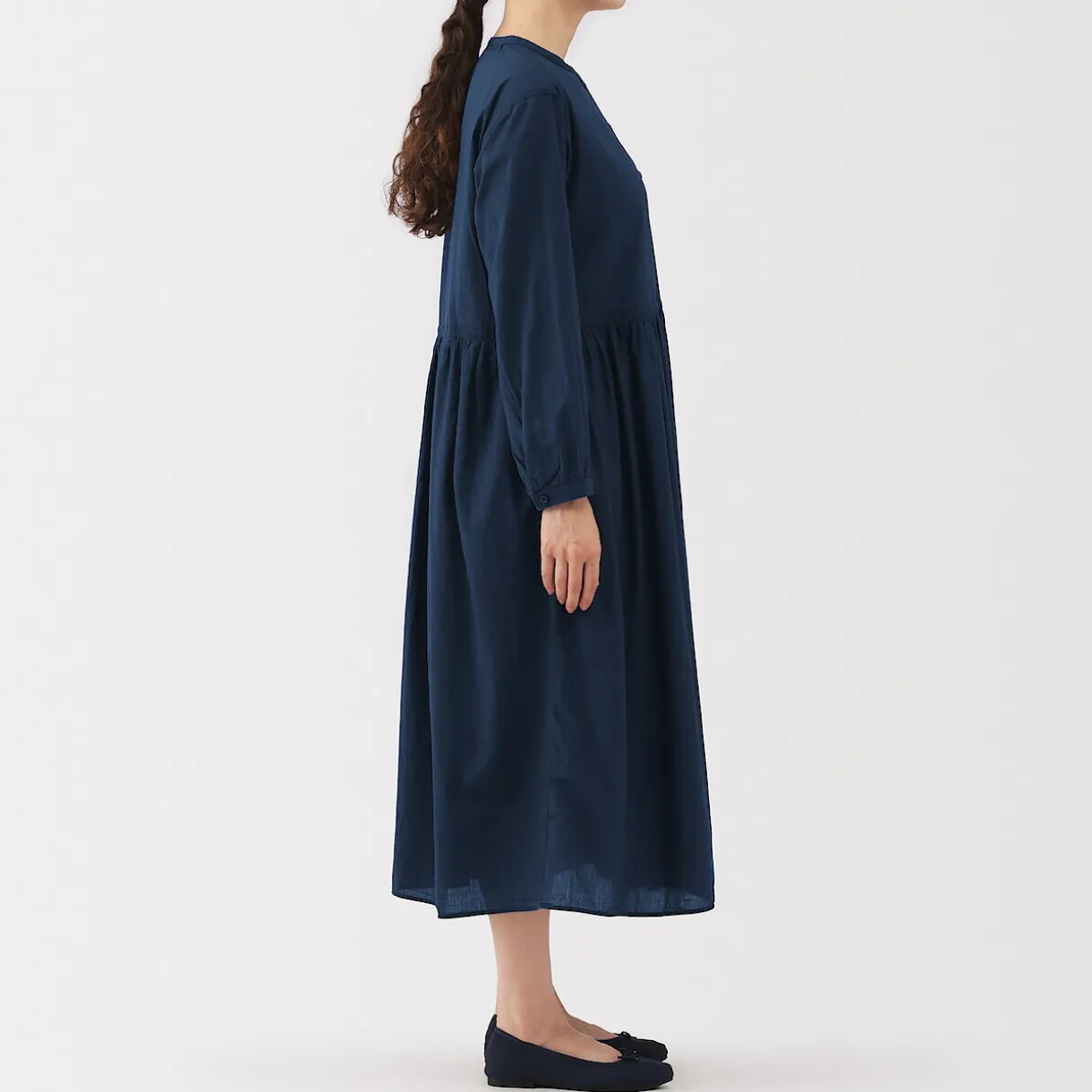 Robe chemise midi en voile de coton pour femme