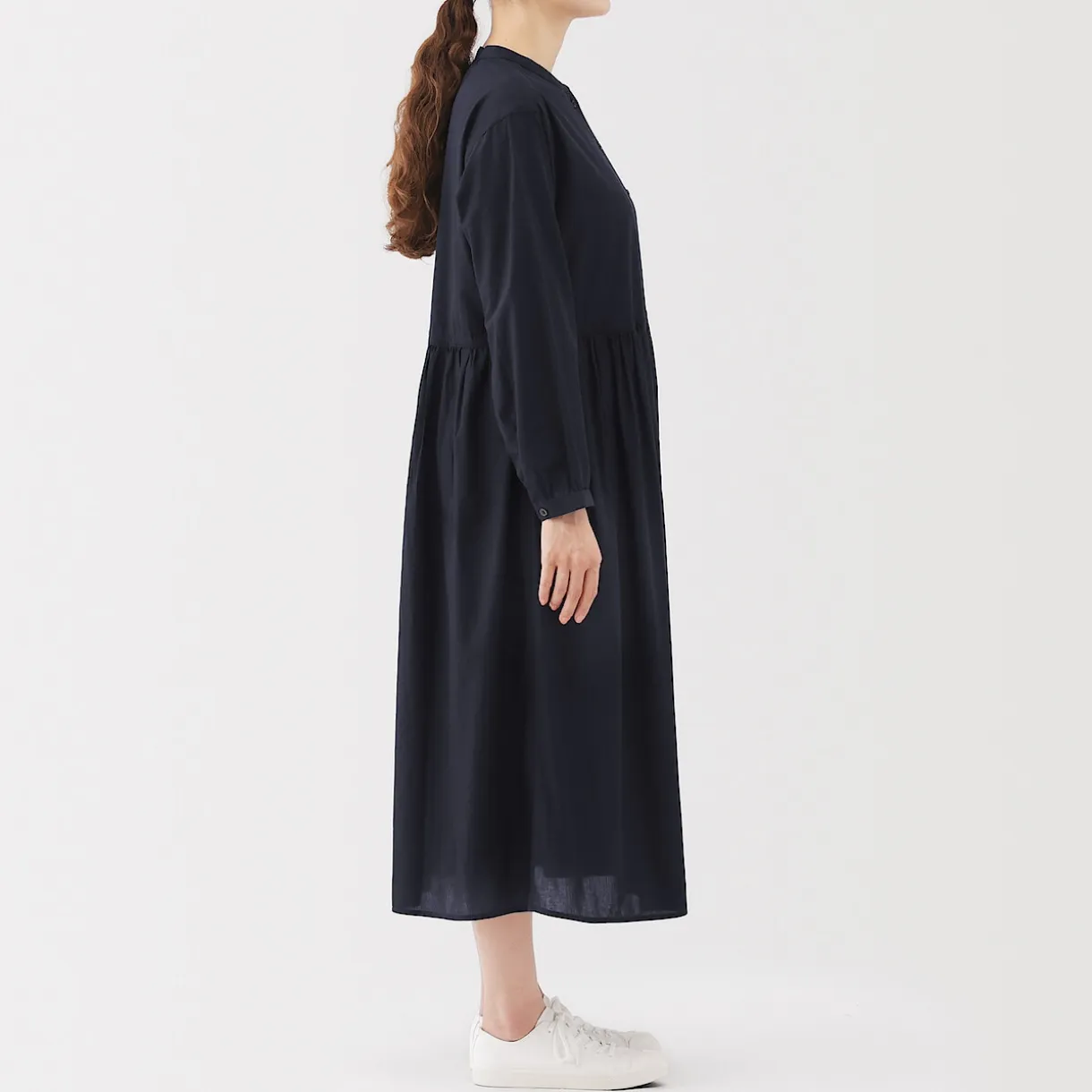 Robe chemise midi en voile de coton pour femme